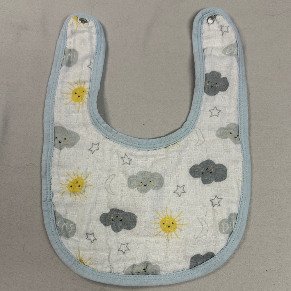 🐥 Aden + Anais Cloud and Sun Baby Bib with Blue Edge